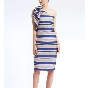 New Banana Republic one shoulder bow stripe dress